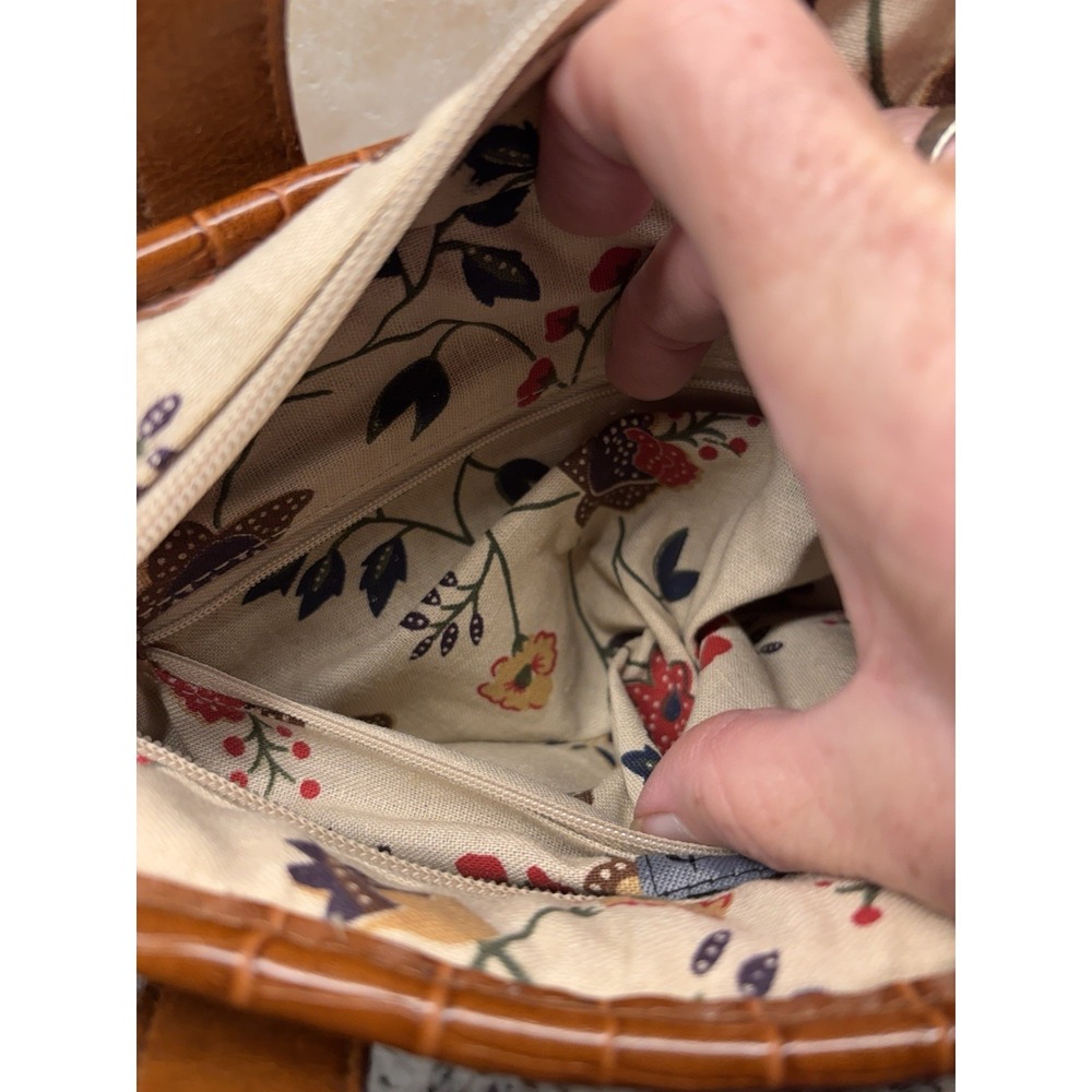 Vtg Y2K Elka Woven Straw Floral Satchel Purse Croc Leather Handle Boho Handbag - Picture 13 of 13